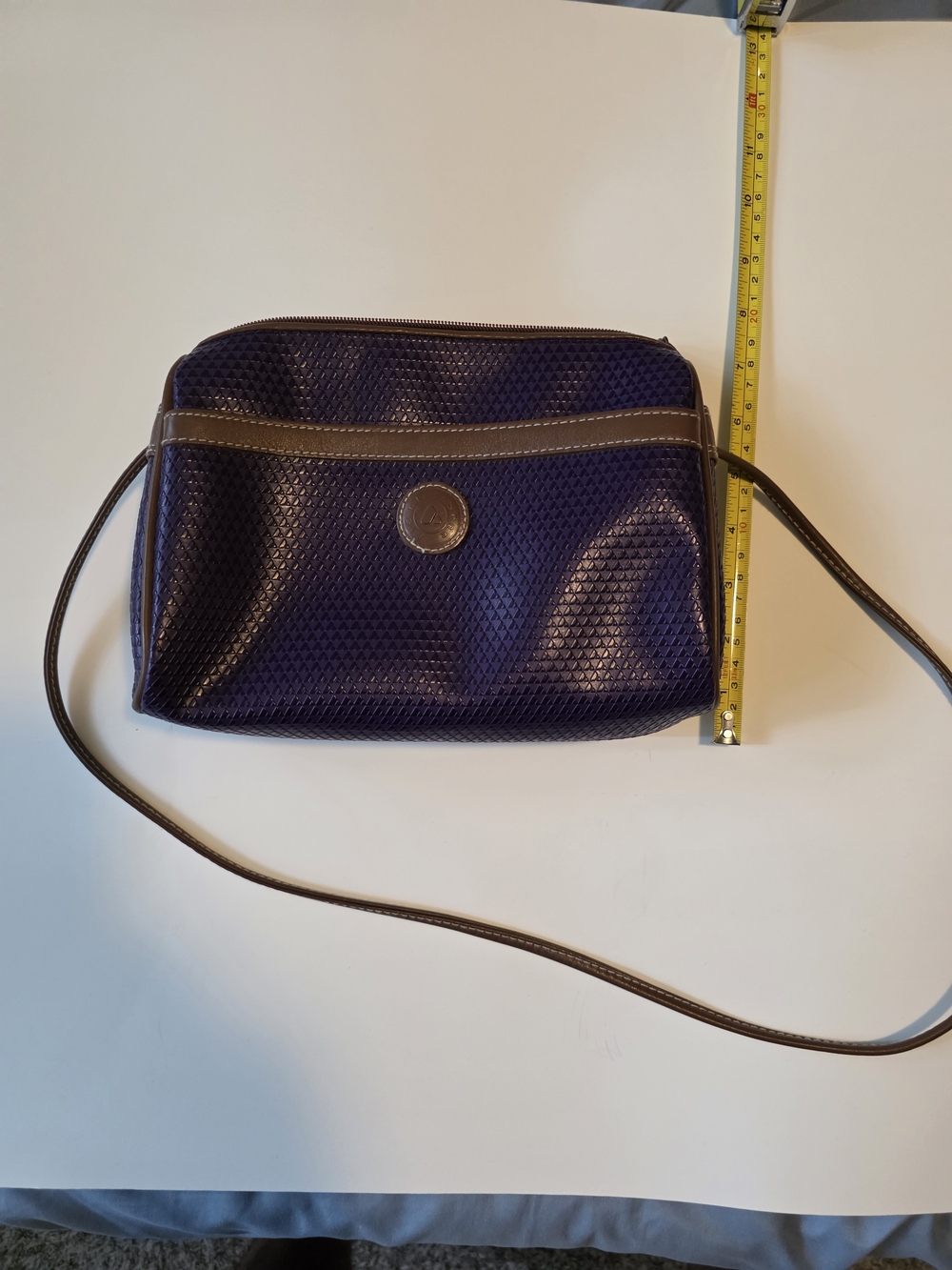 Vintage Liz Claiborne Purple Textured Crossbody Bag with Brown Trim